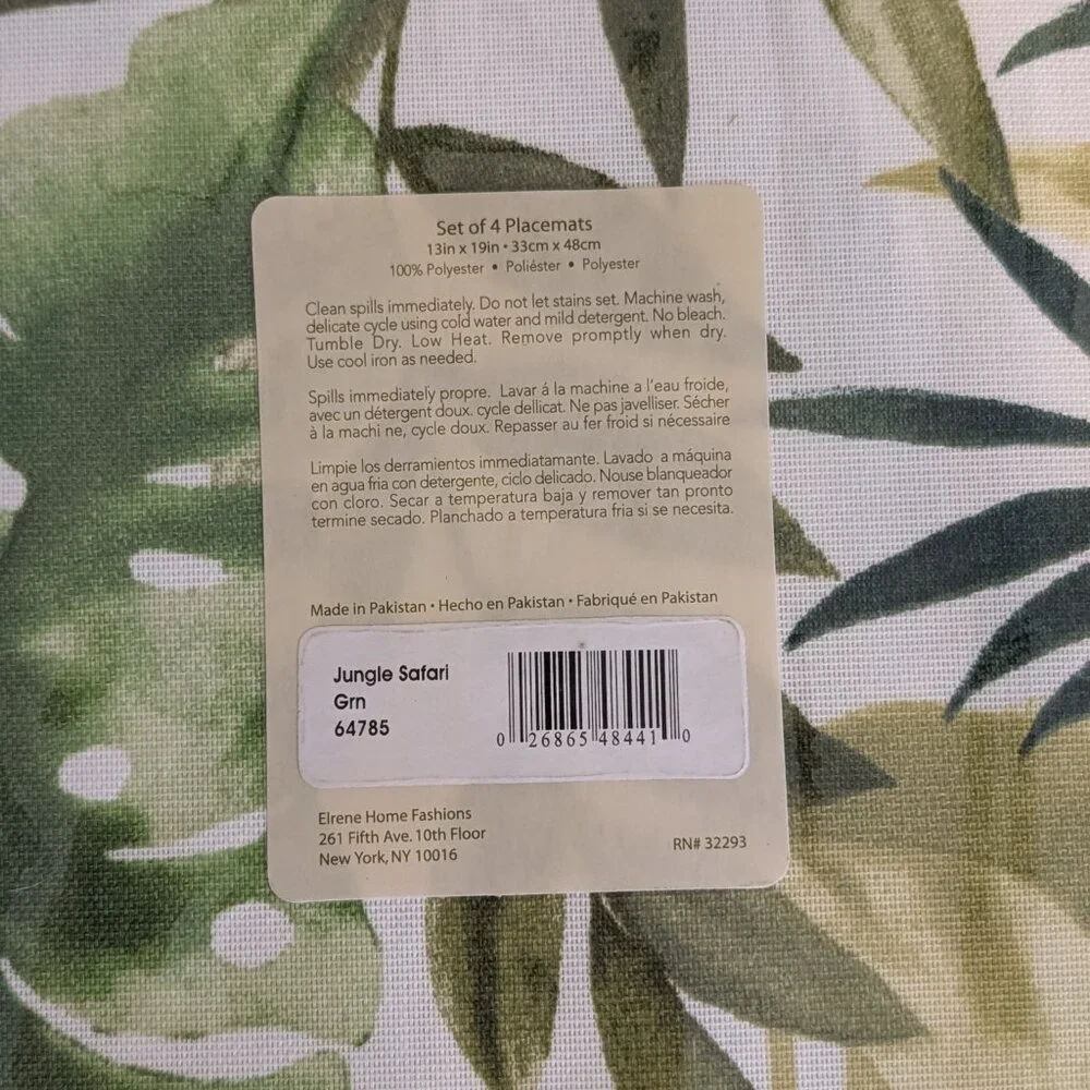 Casual Living Jungle Safari Leaves Set of 4 Placemats